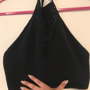 Black halter cropped top